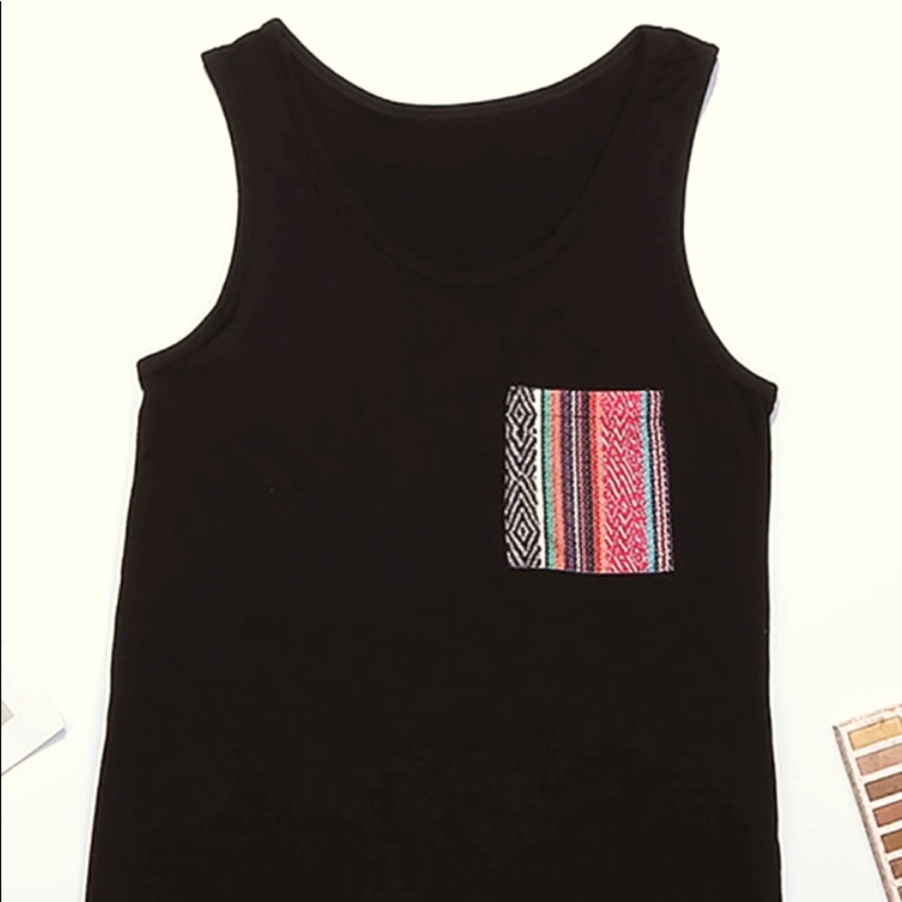 NWT Black Tank Top With Aztec Patterned Pocket - Picture 7 of 9